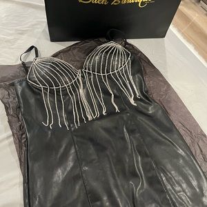 Dach Boutique Black Leather Embellished Dress